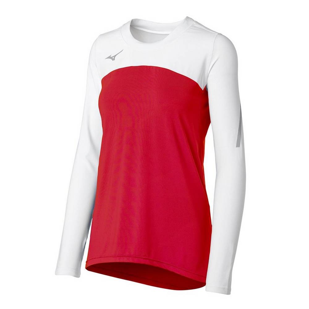 Womens Mizuno Techno VII Long Sleeve Volleyball Jersey Red/White Philippines (HPUYMG236)